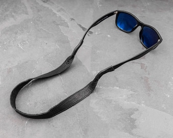 Black Leather Sunglass Strap, Monogram Available