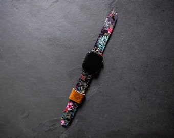 Correa Hilo Hawaiian Floral para Apple Watch, de cuero italiano, estilo tropical para smartwatch