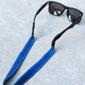 Blue Leather Sunglass Strap / Sunglass retainer / Strap for Sunglasses / Full Grain Leather / Monogrammed / Gift for dad