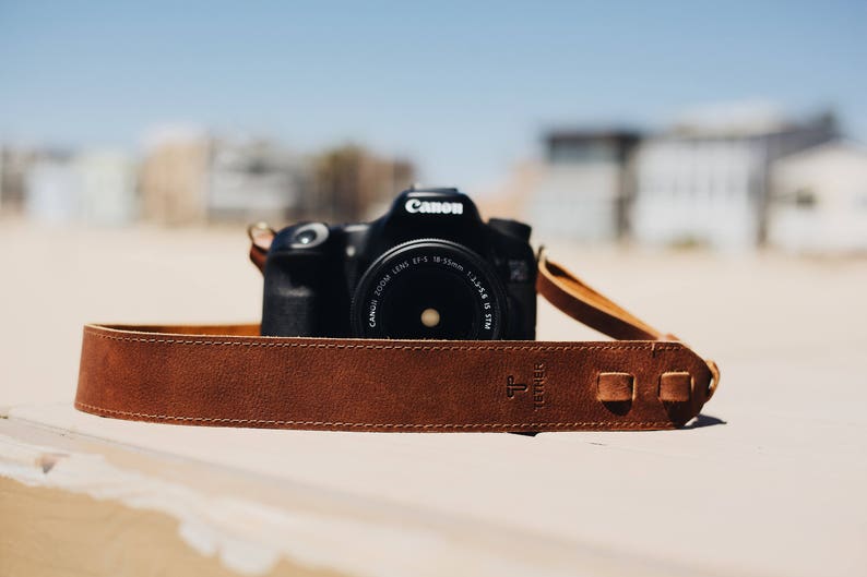 Leather Camera Strap for DSLR or SLR camera, Camera strap for Nikon, Canon, Sony, Fuji & other cameras. True Brown