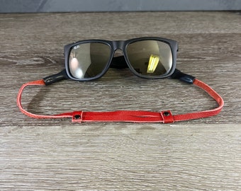 Red Cinch Adjustable Slim Leather Sunglass Strap, Strap for sunglasses
