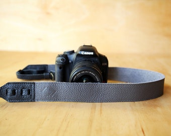 Leather Camera Strap, Crossbody Grey Leather Camera Strap for DSLR/SLR camera, Canon camera strap, Nikon camera strap, Genuine Leather Strap