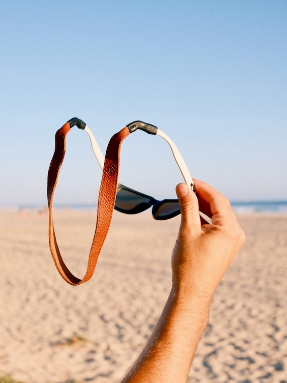 Brown Leather Sunglass Strap, Eyewear Retainer, Monogram Available