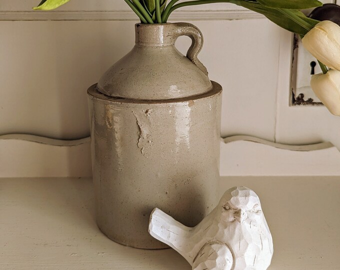 Vintage White Stoneware Jug With Handle Etsy