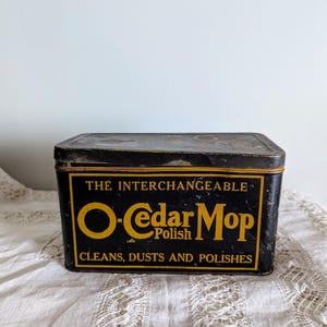Vintage Antique O-Cedar Mop Polish Tin with Lid, 1920&#39;s- 30&#39;s,  Vintage Home Decor
