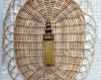 Antique Horse Hair Barber Brush: Wooden Lathe Handle, Salon Decor