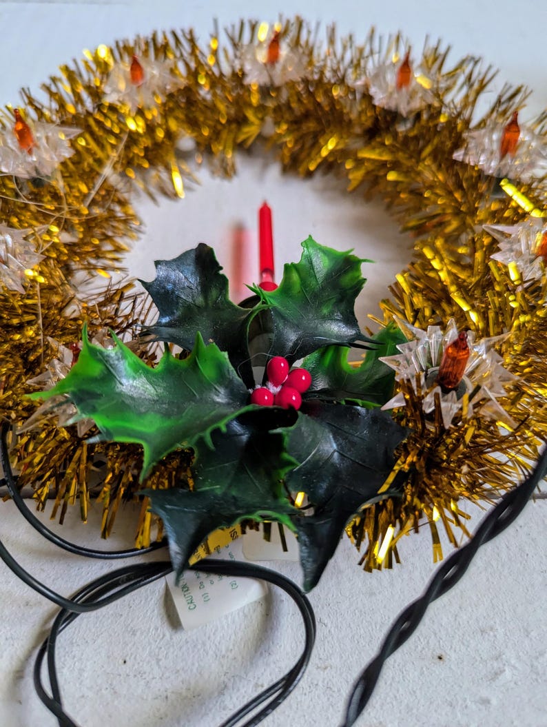 Vintage Christmas Gold Wreath Tree Topper With Lights Etsy