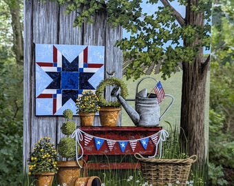 Original 16x20 Acrylic Rustic Americana Garden Country Painting