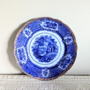 Vintage Flow Blue Dinner Plate, William Ridgeway &#39;Oriental&#39;, Blue and White Transferware, Cottagecore Kitchen