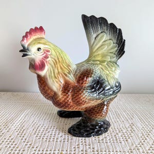 Vintage Ceramic Rooster Figurine: Hand-Painted Farmhouse Decor, Made in Japan