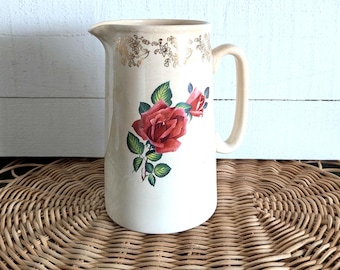 Vintage English Pitcher Jug Creamer with Rose Pattern, Lord Nelson Pottery, Cottagecore Home Decor