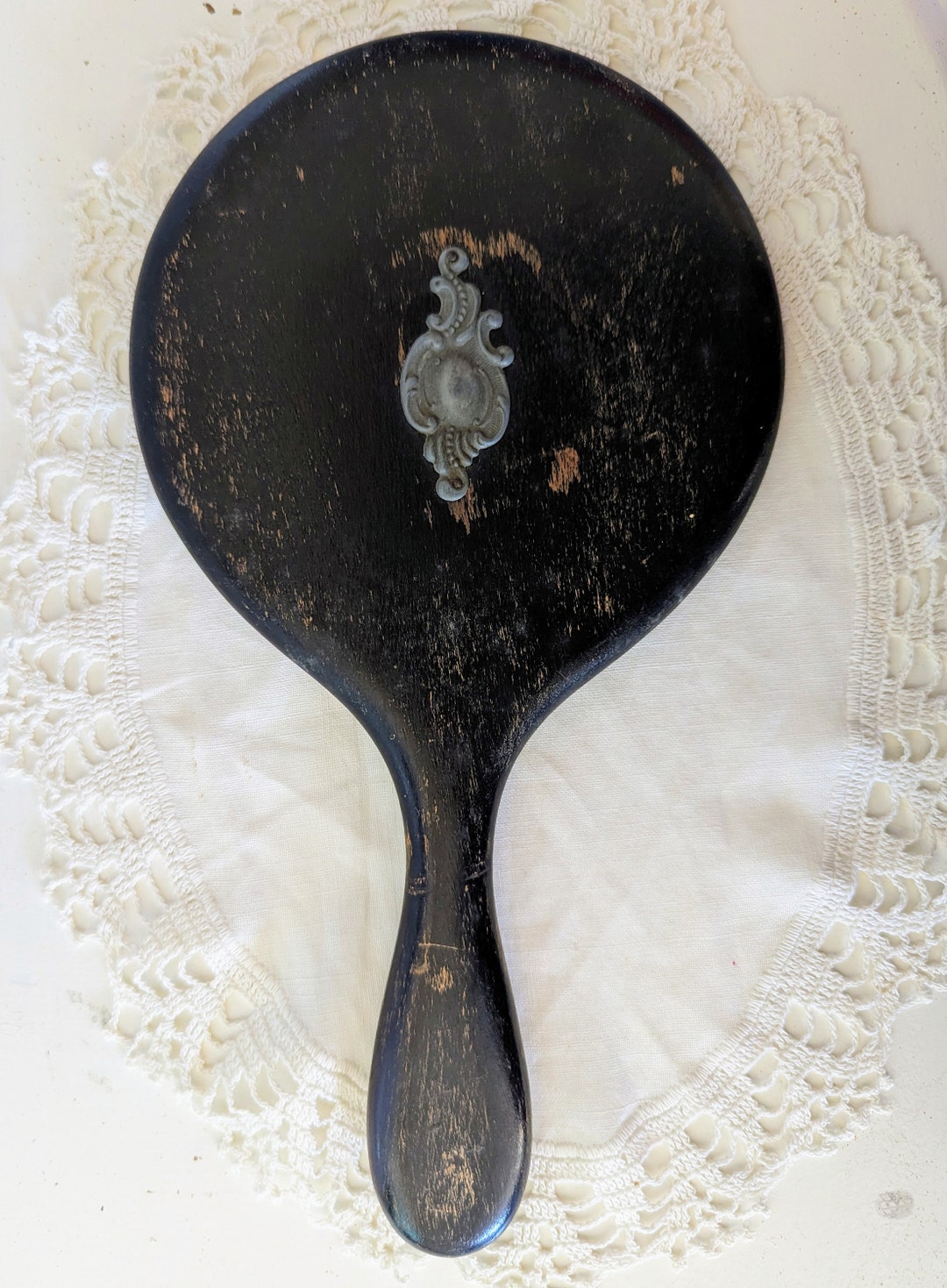 Vintage Wooden Black Hand Mirror Vanity Mirror Etsy