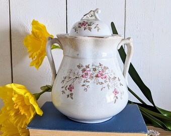 Vintage Ironstone Sugar Bowl with Pink Flowers