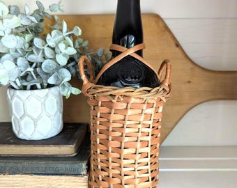 Vintage Wicker Wrapped Wine Bottle Demijohn, French Country Home Decor