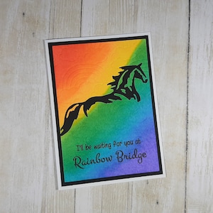Carte de pont arc-en-ciel de cheval faite à la main, carte de sympathie pour chevaux, carte commémorative de cheval, cadeau pour la perte d’un cheval, cadeau commémoratif de cheval, perte de cheval