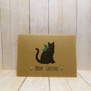 Carte de Noël pour chat faite à la main, carte de Noël pour chat noir, carte de vacances pour chat, carte de Noël chat, cadeau pour amoureux des chats, carte pour amoureux des chats