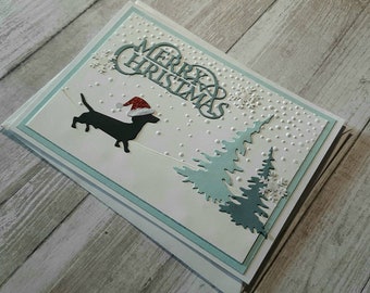 Handmade Daschund Holiday Card, Daschund Christmas Card, Daschund Lover Holiday Gift, Dog Christmas Card