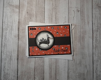 Handgemaakte Hond Halloween Card, Teckel Halloween Card