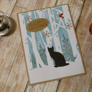 Carte de Noël pour chat faite à la main, Carte de Noël pour chat noir, Carte de Noël Cat Woodlands, Carte de Noël Kitty, Carte de Noël pour chat, Carte de Noël pour chat, Noël chat