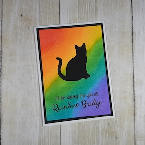 Carte faite main de pont arc-en-ciel de chat, cadeau de chat de pont d'arc-en-ciel, carte de sympathie de chat, carte commémorative de chat, carte de perte de chat, cadeau pour la perte de chat