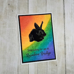 Carte de pont arc-en-ciel de lapin faite à la main, carte de pont arc-en-ciel de lapin, carte de sympathie de lapin, carte de sympathie de lapin, carte commémorative de lapin, perte de lapin