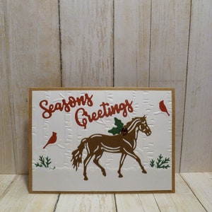 Tarjeta navideña de caballo hecha a mano, tarjeta de Navidad de caballo, tarjeta de Navidad de caballo, regalo de vacaciones de caballo marrón, regalo para amante de los caballos, regalo de Navidad de caballo