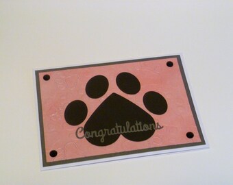 Tarjeta de felicitación de adopción de nueva mascota hecha a mano, nueva tarjeta de mascota, tarjeta de adopción de perro, tarjeta de adopción de gato, tarjeta de adopción de impresión de pata rosa
