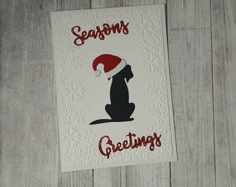 Handmade Dog Christmas Card, Dog Holiday Card,  Dog Christmas Gift, Dog Lover Holiday Gift, Santa Hat Dog Christmas Card