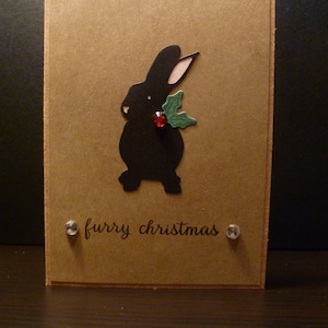 Handmade Black Rabbit Christmas Card, Bunny Christmas Card, Snowflake Bunny Christmas Card, Bunny Holiday Card, Rabbit Holiday Card