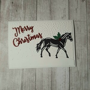 Carte de Noël faite main de cheval, carte de vacances de cheval, carte de Noël de cheval, cadeau de Noël de cheval, cadeau de vacances de cheval, carte équine de Noël