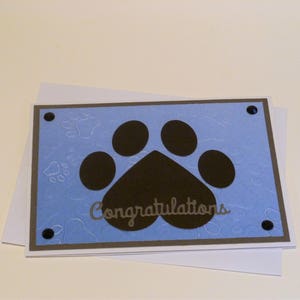 Carte de voeux faite main pour nouvel animal de compagnie, carte pour nouveau chien, carte d'adoption de chien, carte pour nouveau chat, carte d'adoption de chat, carte d'adoption d'animal de compagnie, carte empreinte de patte bleue