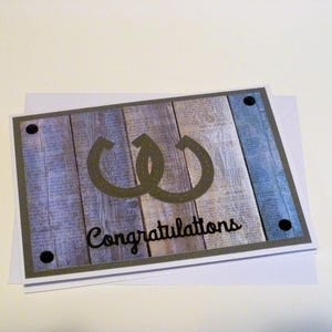 Handgemachte neue Pferd Grußkarte, Adoption Pferd Karte, Glückwünsche, Hufeisen Karte, Western Congrats Card, Blue Horse Card