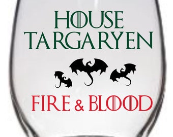 House Targaryen Wine Glass, House of Dragons Wine Glass, Game of Thrones Glass, Targaryen Glass