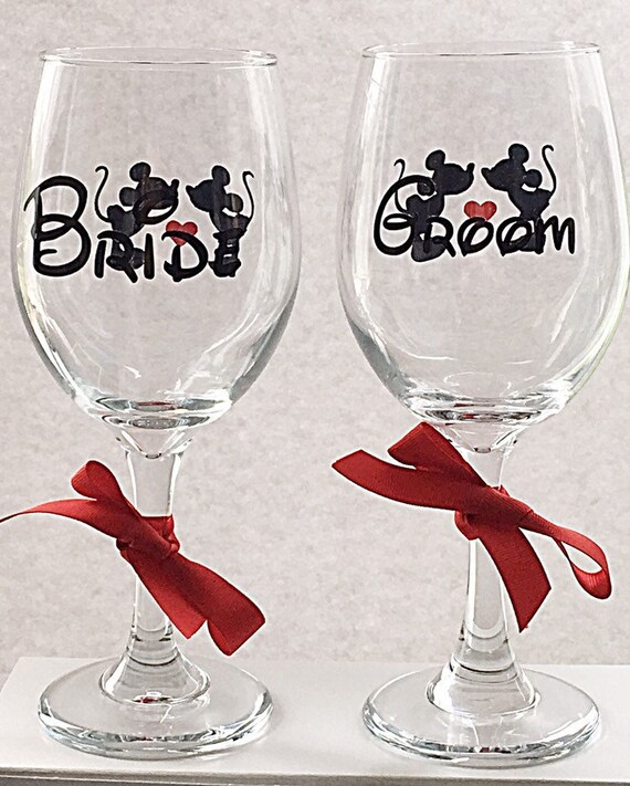 Bride And Groom Disney Glasses Set Of 2 Disney Wedding Etsy
