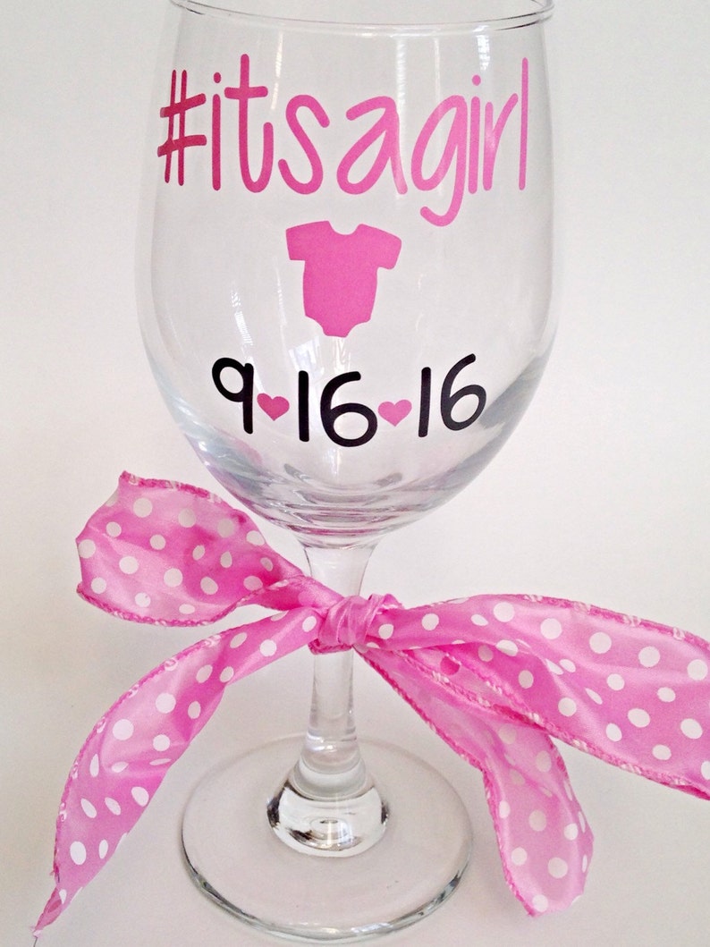 Baby Reveal Wine Glass With Hashtag Baby Gender Reveal Glass Etsy