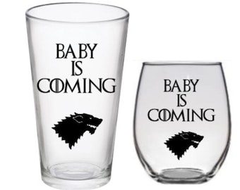 Game of Thrones Glass Set of 2, Baby Is Coming Glasses, Game of Thrones Gift, Game of Thrones Wine and Beer Glasses, Baby Reveal Glasses