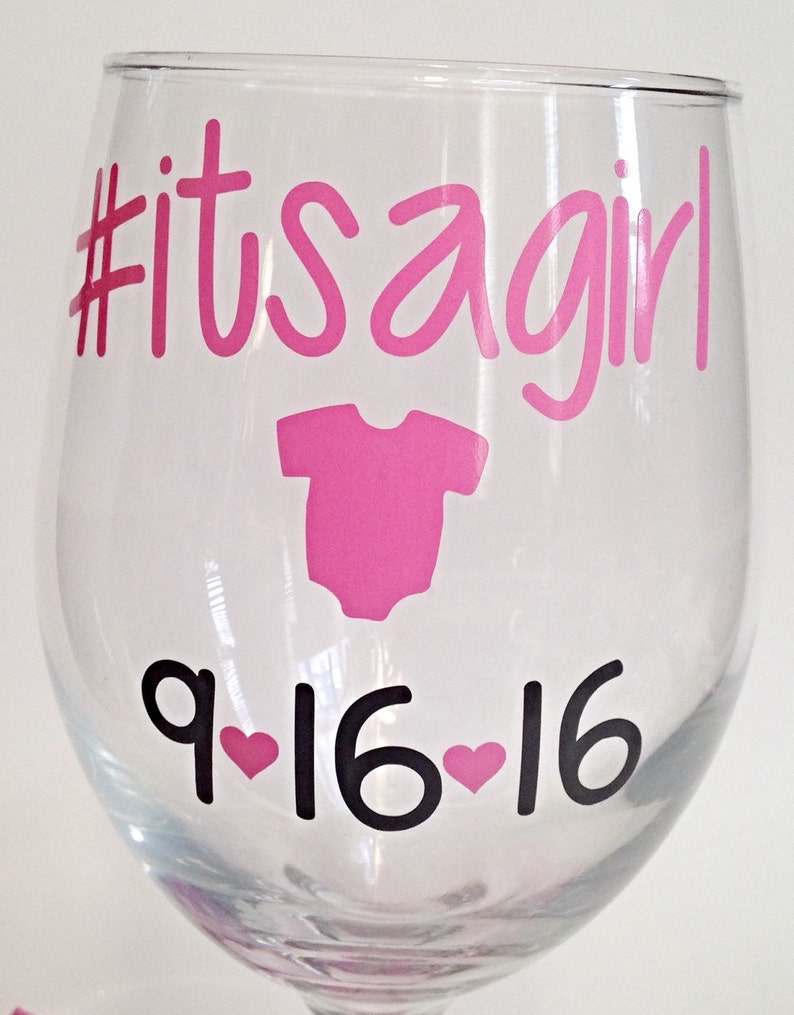 Baby Reveal Wine Glass With Hashtag Baby Gender Reveal Glass Etsy
