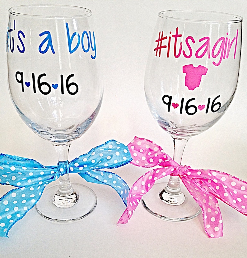Baby Reveal Wine Glass With Hashtag Baby Gender Reveal Glass Etsy