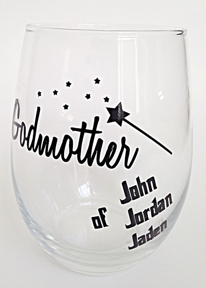 Godparent Glass Set 2, Godparent Gift, Godparent Glasses, Godmother Wine Glass, Personalized Godparent Glasses, Custom Godparent Glass, image 2