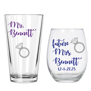 Future Mrs Glass Set of 2, Personalized Glass Set, Future Mrs Gift, Bride to Be, Engagement Gift, Gifts for Bride, Stemless Wine Glasses
