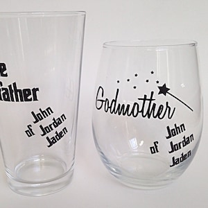 Godparent Glass Set 2, Godparent Gift, Godparent Glasses, Godmother Wine Glass, Personalized Godparent Glasses, Custom Godparent Glass, image 1