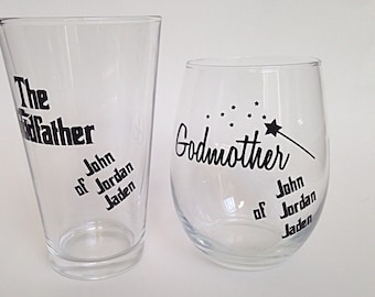 Godparent Glass Set (2), Godparent Gift, Godparent Glasses, Godmother Wine Glass, Personalized Godparent Glasses, Custom Godparent Glass,