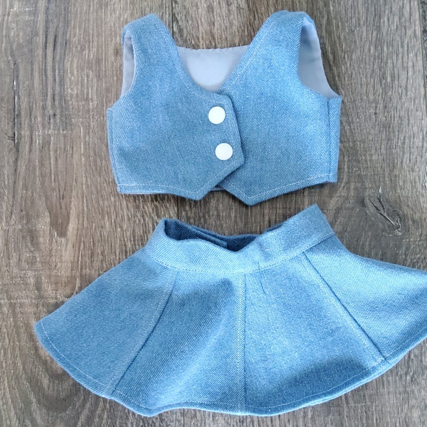 Cabbage Patch Doll Clothes, New 16 Inch Size Denim Vest and Full Skirt and Blouse (3 piece set), Homemade CPK Doll Clothing, Free Shipping