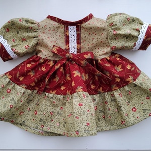 Roupa para boneca Cabbage Patch, tamanho 40 cm, vestido de comprimento até o joelho com camadas nas cores verde-oliva/bordô, roupa para boneca feita à mão pela CPK, Build-a-Bear, frete grátis