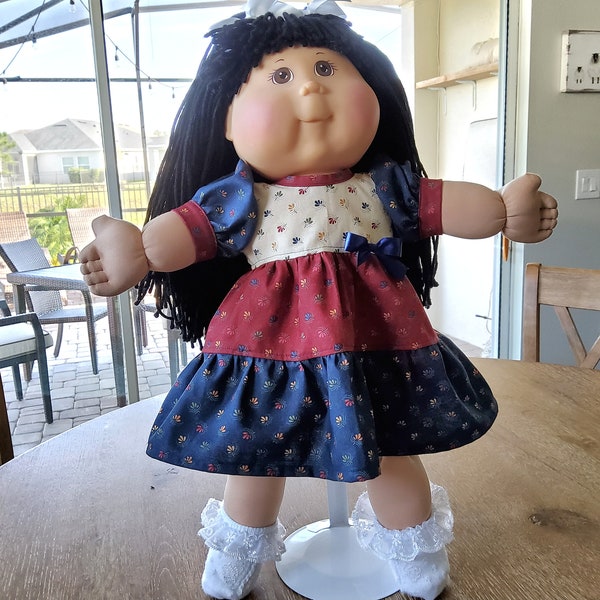 BLE/TRU Cabbage Patch Doll Clothes, 20-inch Size Knee-length Navy, Burgundy and Cream Tier Dress, Toys R Us Doll Clothing, Free Shipping