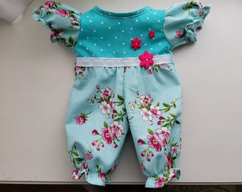 Vêtements de poupée avec patch chou, Combi-short plissée une pièce avec fleurs de cerisier turquoise, vêtements de poupée CPK faits à la main, livraison gratuite