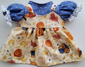 Cabbage Patch dockkläder, 16 tums Halloweenpumpor/löv knälång klänning, CPK handgjorda dockkläder, Build-a-Bear, fri frakt
