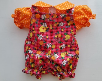 Cabbage Patch dockkläder, storlek 16 tum gul/orange fågelklänning och blus (2-delat set), hemgjorda CPK babydockkläder, fri frakt