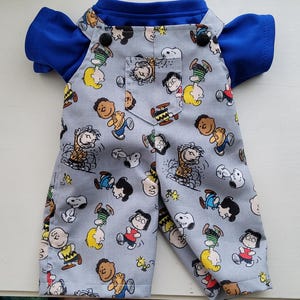 Cabbage Patch Doll Clothes, 16 Inch Size Boys-Girls Blue Vehicles Bib Overalls and T-shirt (2-piece Set), CPK Doll Clothing, Free Shipping