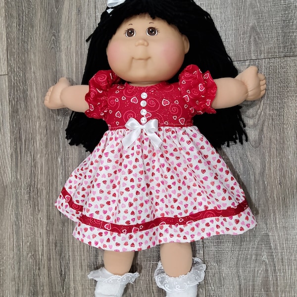 BLE/TRU Cabbage Patch Doll Clothes, 20-inch Size Valentine Pink/Red Hearts Knee-length Dress, Toys R Us Doll Clothing, Free Shipping